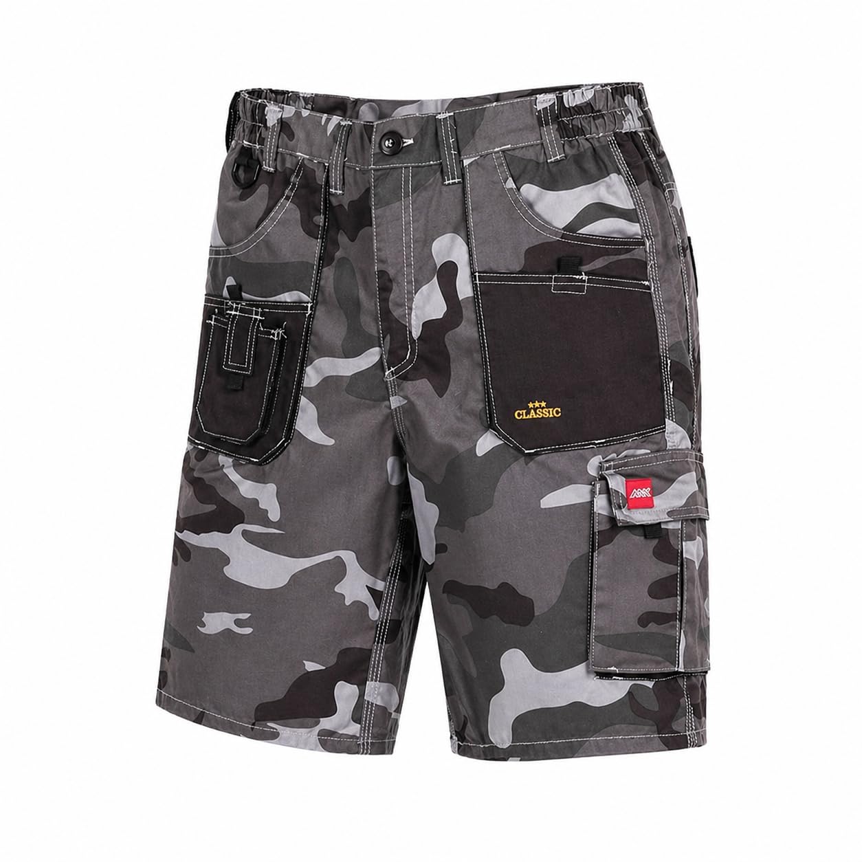 ART.MAS Grey Camou Combat Men’s Cargo Shorts, Camouflage Workwear, Triple Stitched Cordura Reinforcing Stress, (42/44)