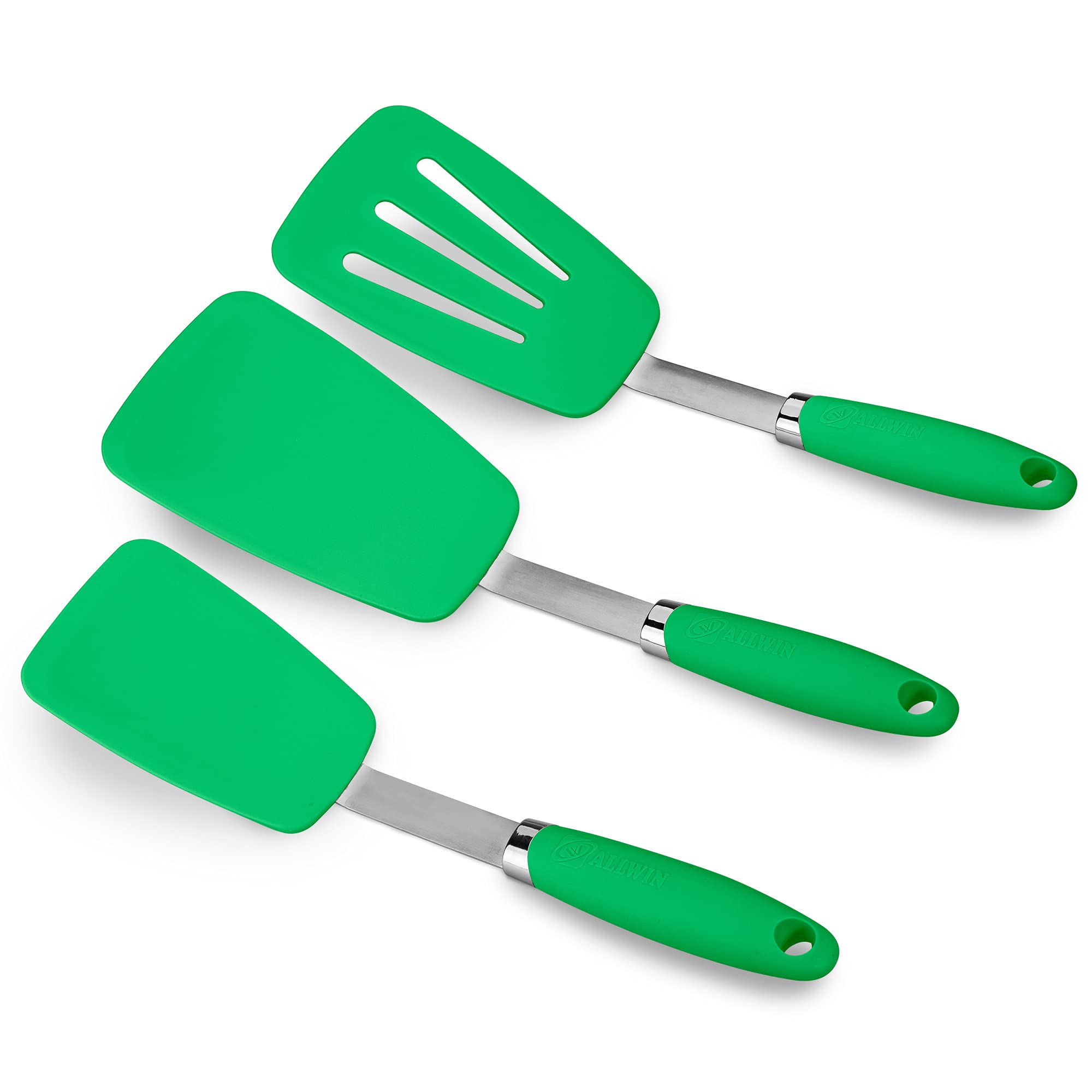 Silicone Turner Set, Hygienic Solid Heat-Resistant Non-stick Flexible Silicone Spatulas, Grass Green