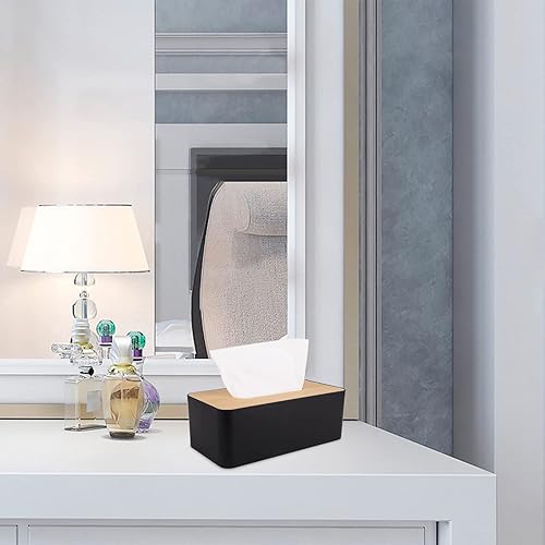 Miniatura 6 de MOCHTERO Funda para caja de pañuelos, soporte para caja de pañuelos para baños, placa de cubierta de bambú, hogar y oficina, 9.7 x 5 x 3.6 pulgadas