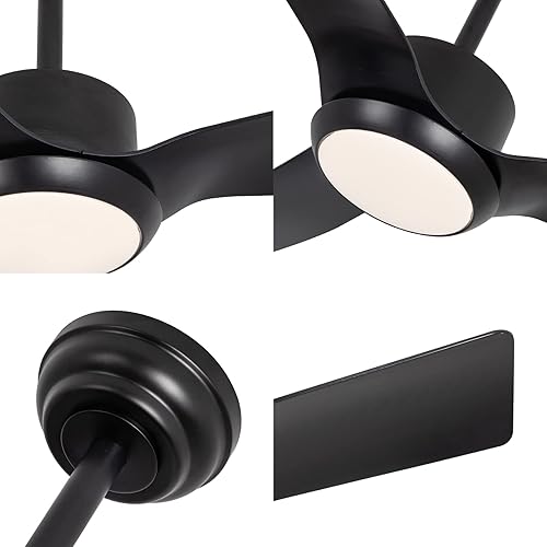 Miniatura 5 de VACILL Ventilador de techo negro con luces y mando a distancia de 52 pulgadas para motor CC para exteriores e interiores 6 niveles de velocidad LED