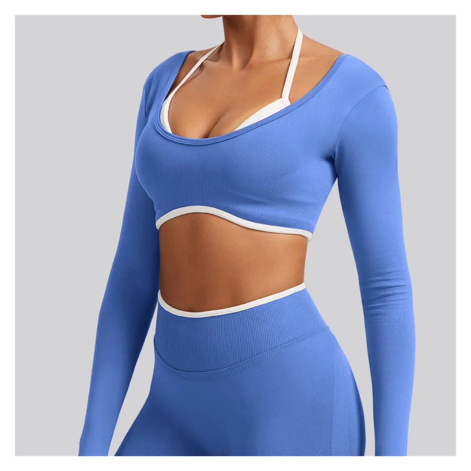 Top yoga a maniche lunghe donna Top sportivo senza cuciture da donna | Abbigliamento da palestra for corsa fitness a maniche lunghe Camicie da yoga push up traspiranti in due pezzi finte