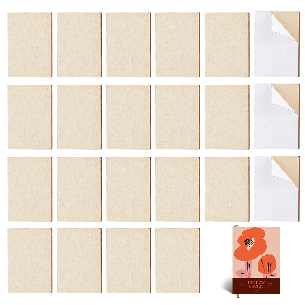 PH PandaHall 50pcs Miniatures Blank Books Self-adhesive Wood Mini Book Tiny Miniature Book for Miniatures Bookshelf Library Scene Build Accessories, 33x23x3mm