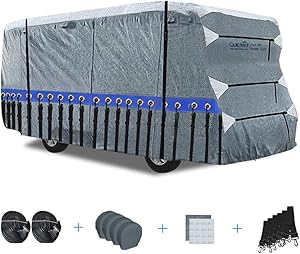 Quictent Upgraded Class C RV Cover, Extra-Thick 6-ply Camper Cover, Fits 20 - 23Ft Motorhome -Breathable Watertight Quick-Drying Rip-Stop Anti-UV with 2 Windproof Straps, 4 Tire Covers