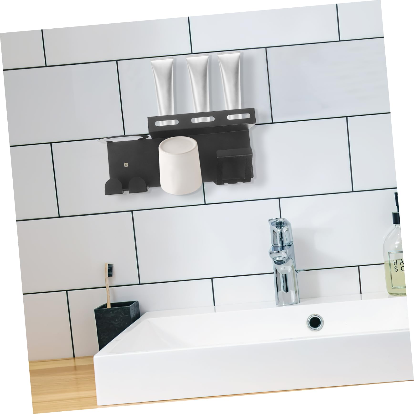 Estante de almacenamiento de inodoro de acero inoxidable, soporte para cepillo de dientes eléctrico y pasta de dientes, colgador de secador de pelo, elegante soporte negro para cepillos de dientes