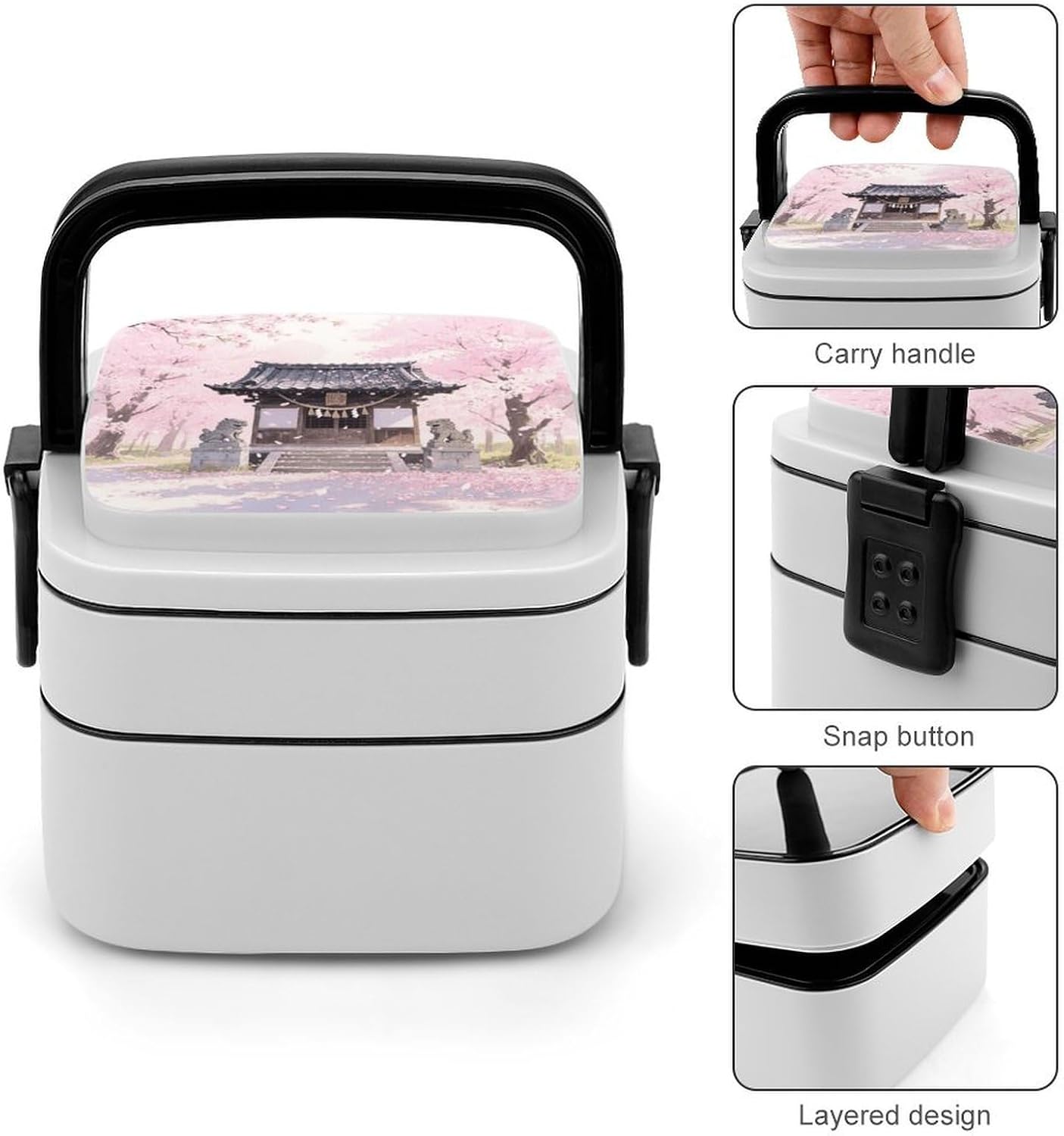 Cherry Blossom Forest Bento Box Double Layer Lunch Box for Adults with Spoon And Handle Bento Boxes Leakproof One-piece Stackable Lunchbox for Work Picnics And Travel