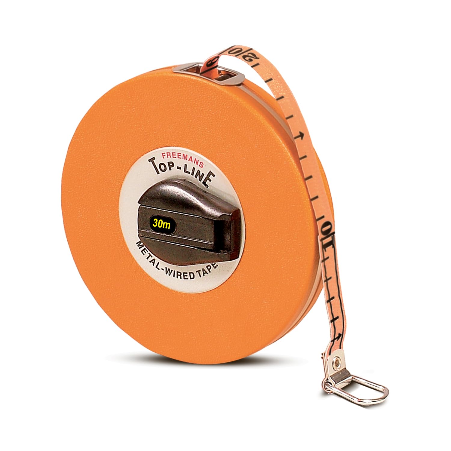 FREEMANS Top Line 30m:16mm Metal Wired Measuring Tape - 30m/100ft || Case Reinforced with Stainless Steel Band || Durable Winding Mechanism Handle and Stainless Steel Mouth with End Hook