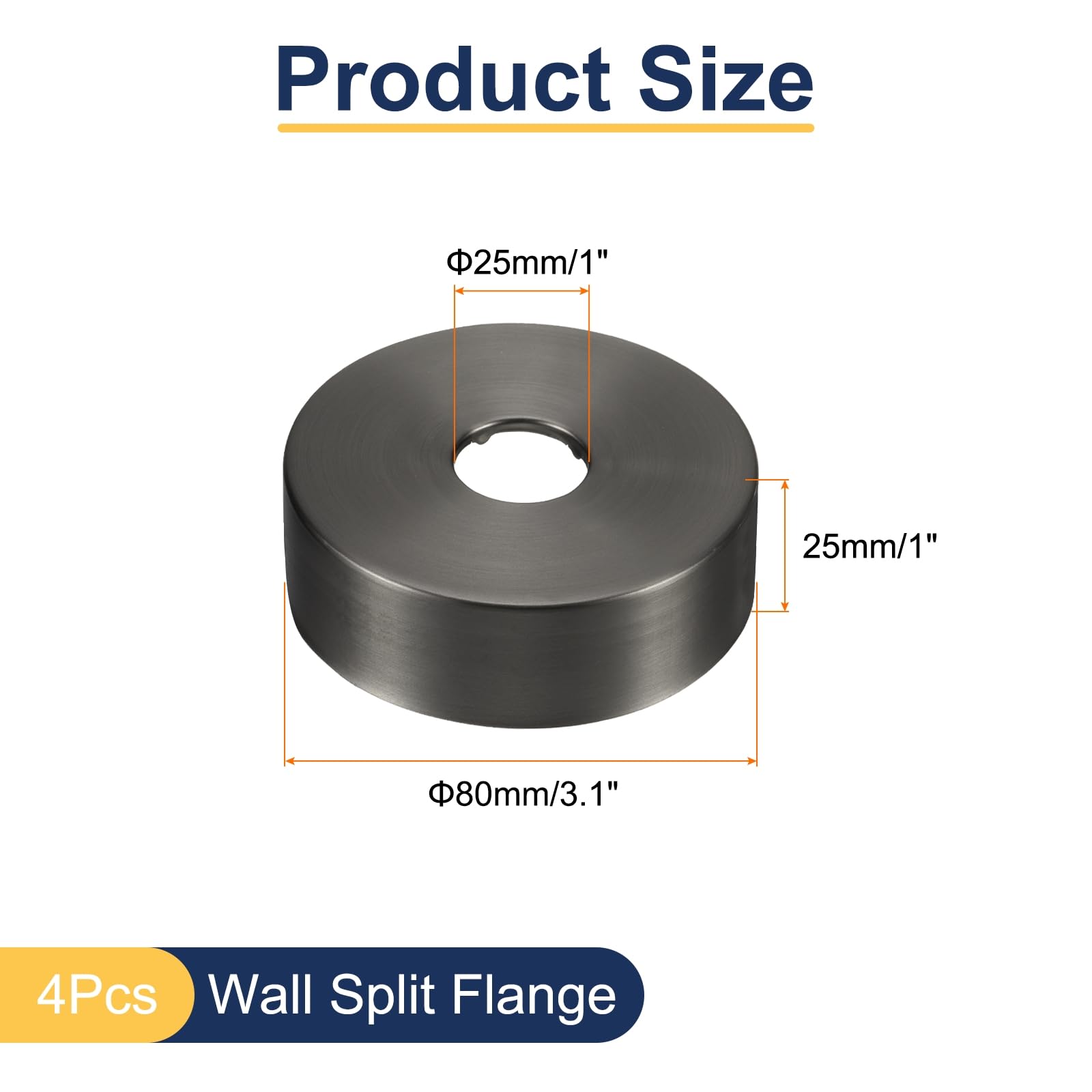 sourcing map Lot de 4 brides de bras de douche 80 mm OD en acier inoxydable pour décoration de robinet de tuyau d'eau de 25 mm de diamètre, gris