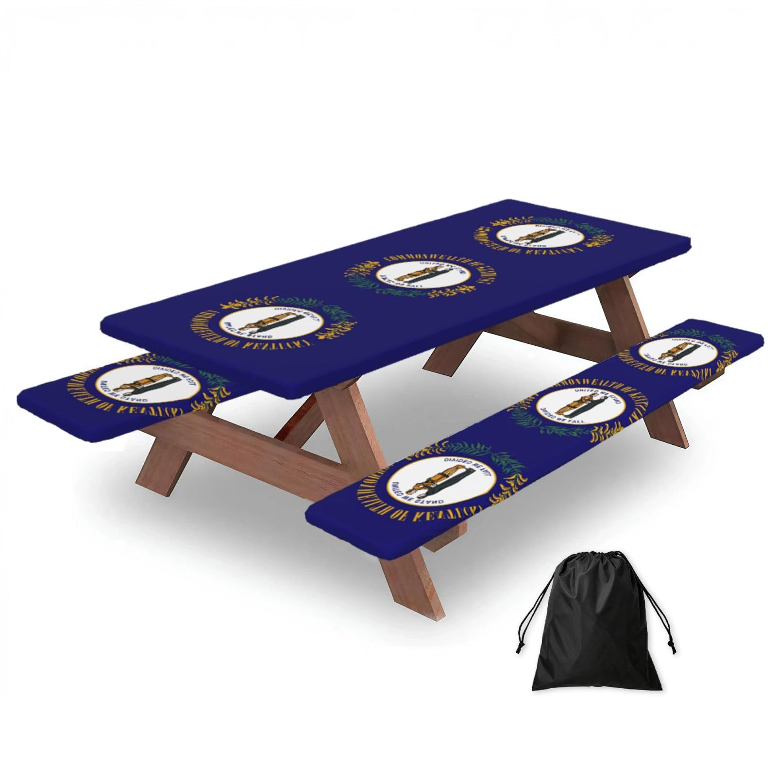 Yqxwjl Black Kentucky State Flag Print Camping Essentials Waterproof Camping Table And Bench Cover With Drawstring Bag 183 Cm