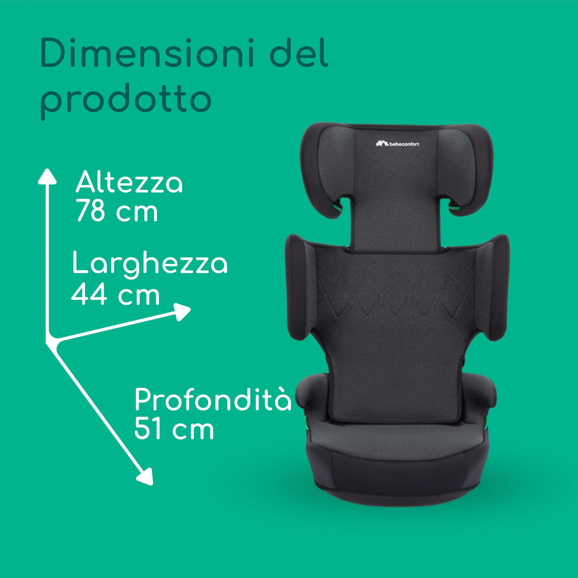 Bebeconfort RoadSafe i-Size, Seggiolino Auto 15-36 kg per Bambini, 3,5-12 anni (100-150 cm), Seggiolino Auto Pieghevole e Portatile da Viaggio (3 kg), 14 Posizioni Poggiatesta, Tinted Black