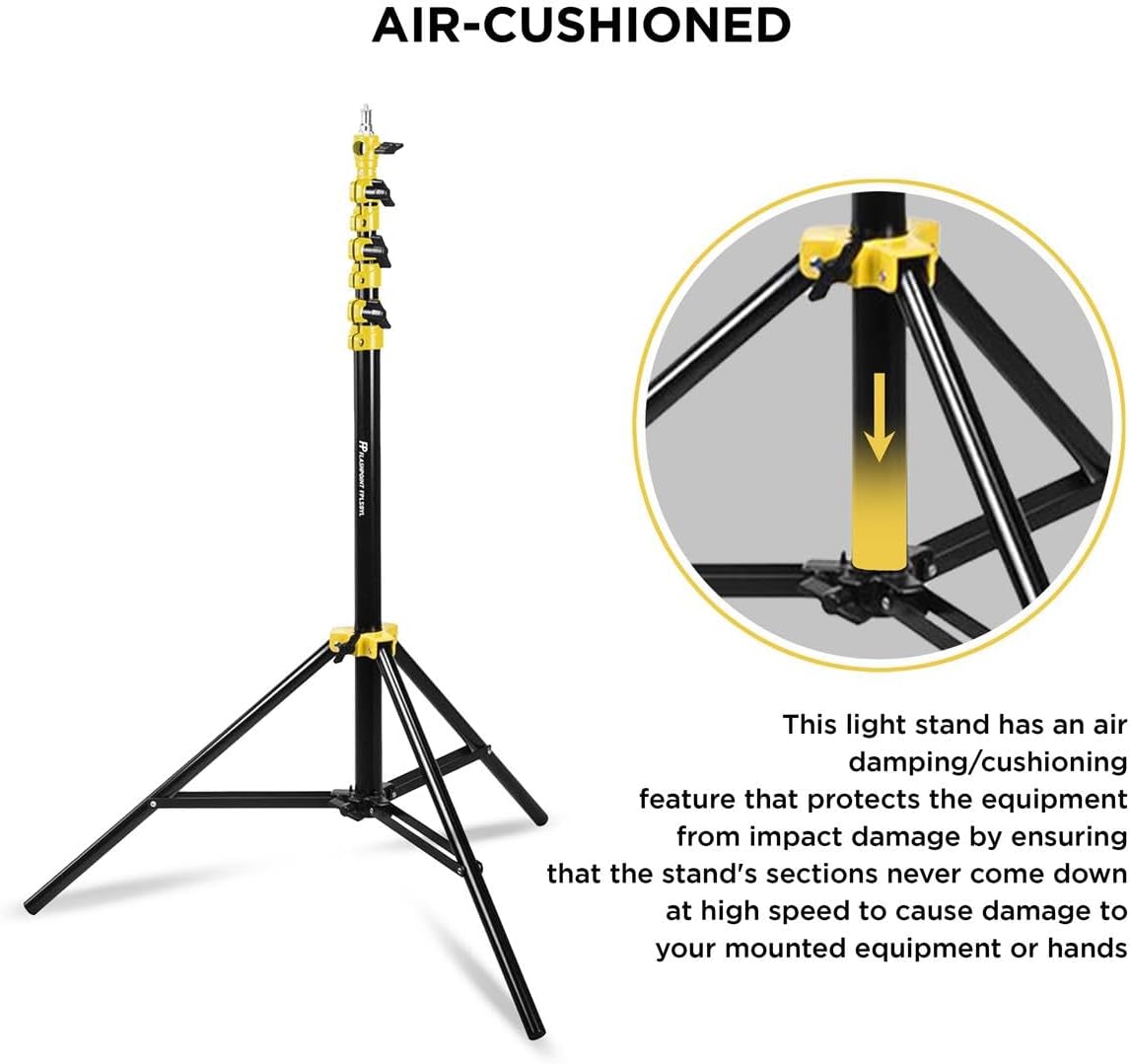 Flashpoint Color Coded Pro Air Cushioned Heavy Duty Light Stand for Photography, This Portable Photography Light Stand Tripod is Lightweight and Durable (V2) (Yellow, 9.5')