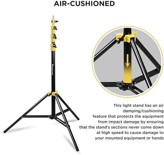 Flashpoint Color Coded Pro Air Cushioned Heavy Duty Light Stand for Photography, This Portable Photography Light Stand Tripod is Lightweight and Durable (V2) (Yellow, 9.5')