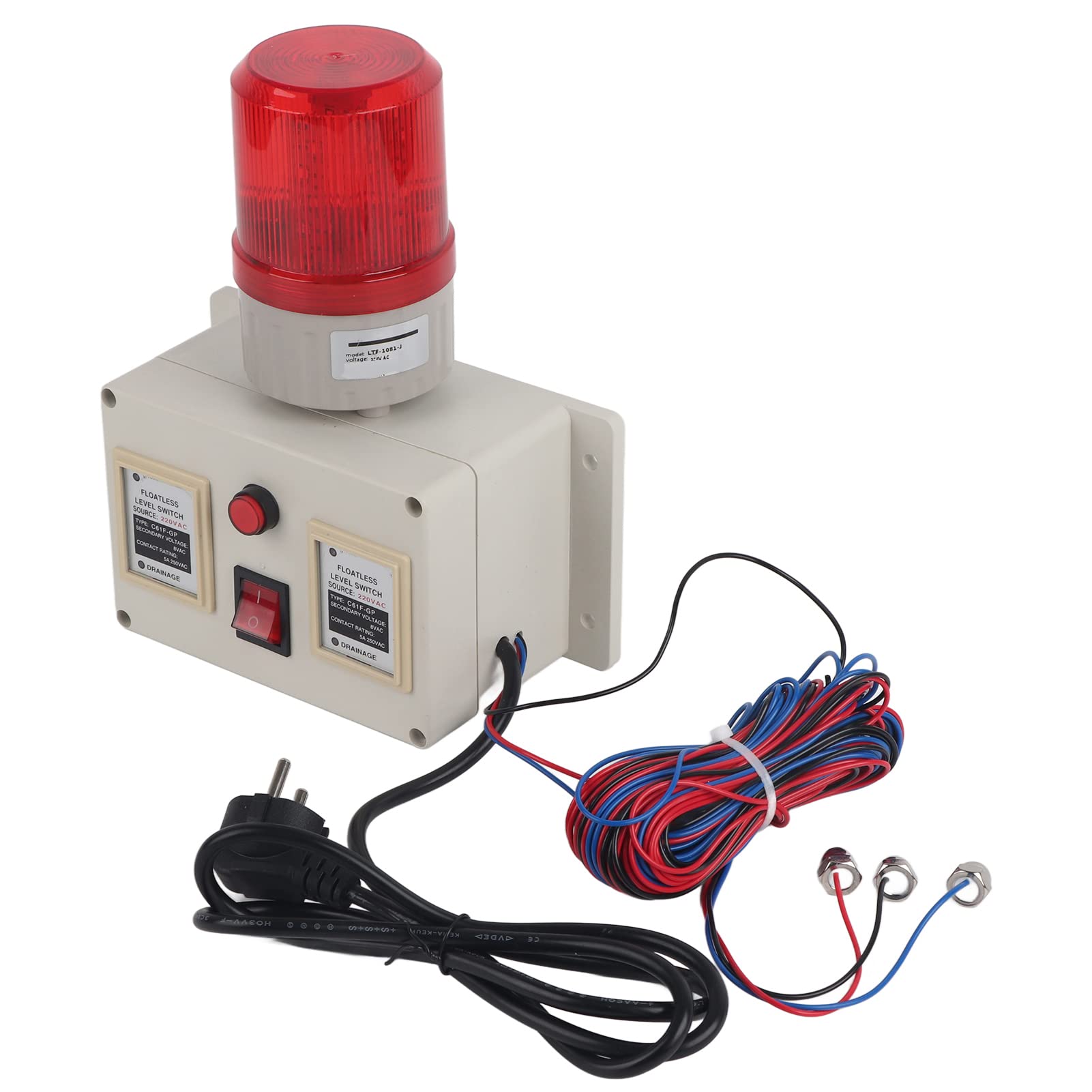 Alarma de Nivel de Agua de Acero Inoxidable 90-105dB Detectores de Líquido Ajustables con Botón de Silencio y Orejas de Montaje para Tanque de Agua, Piscina, Sumidero