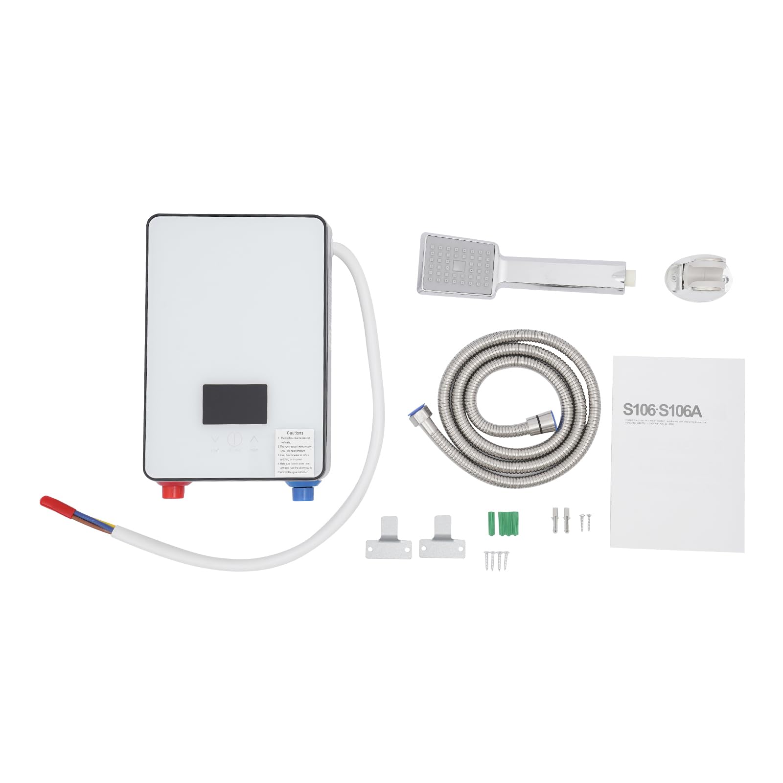 Scaldacqua istantanea 6500 W, scaldabagno elettrico con display touch a LED, regolabile in temperatura, scaldabagno, IPX24, impermeabile, con doccetta e set doccia, per bagno, doccia, cucina, casa