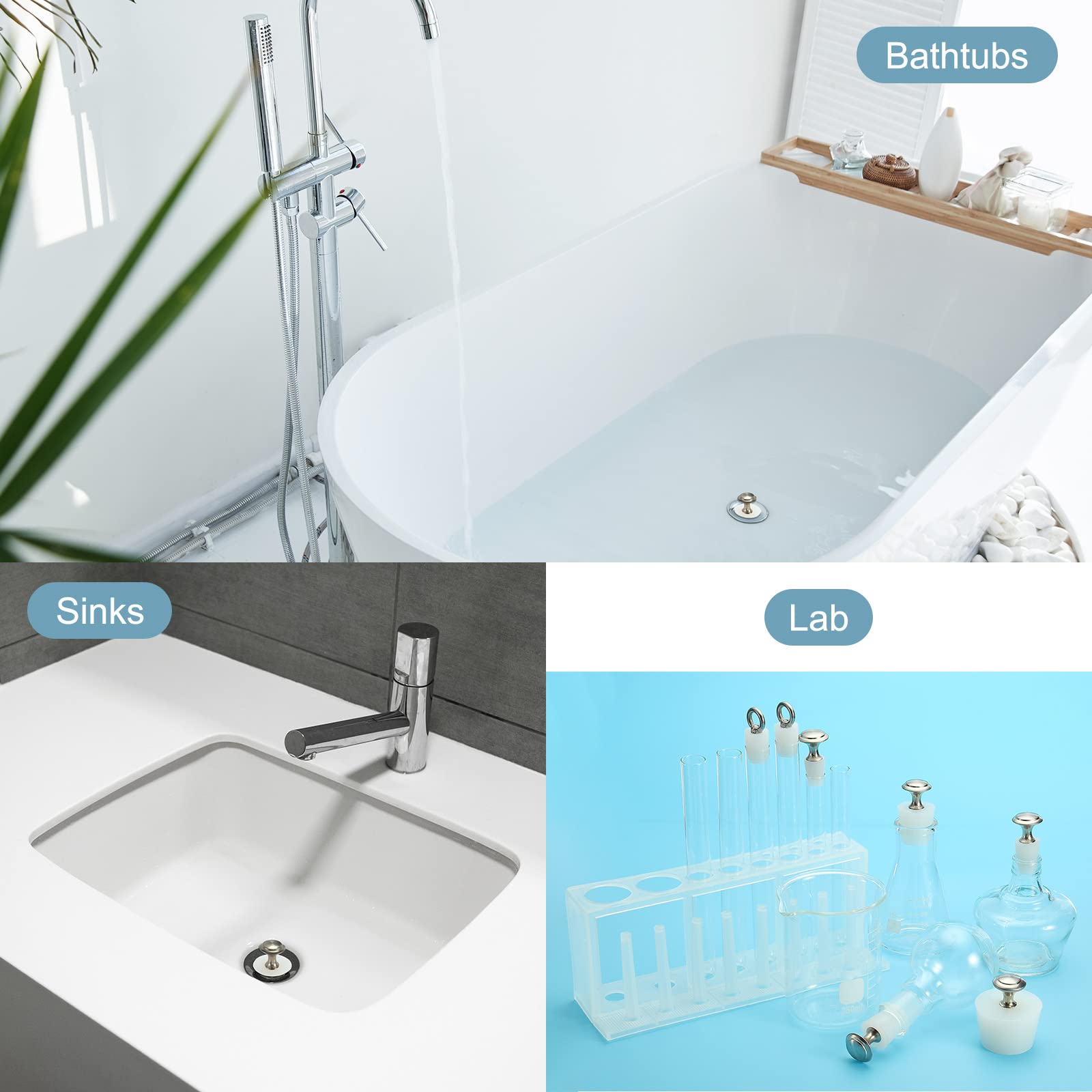 Tappo In Gomma Siliconica Conico Per Vasca Da Bagno - Diametro 46-56mm, Con Manico, Bianco - Foto 12