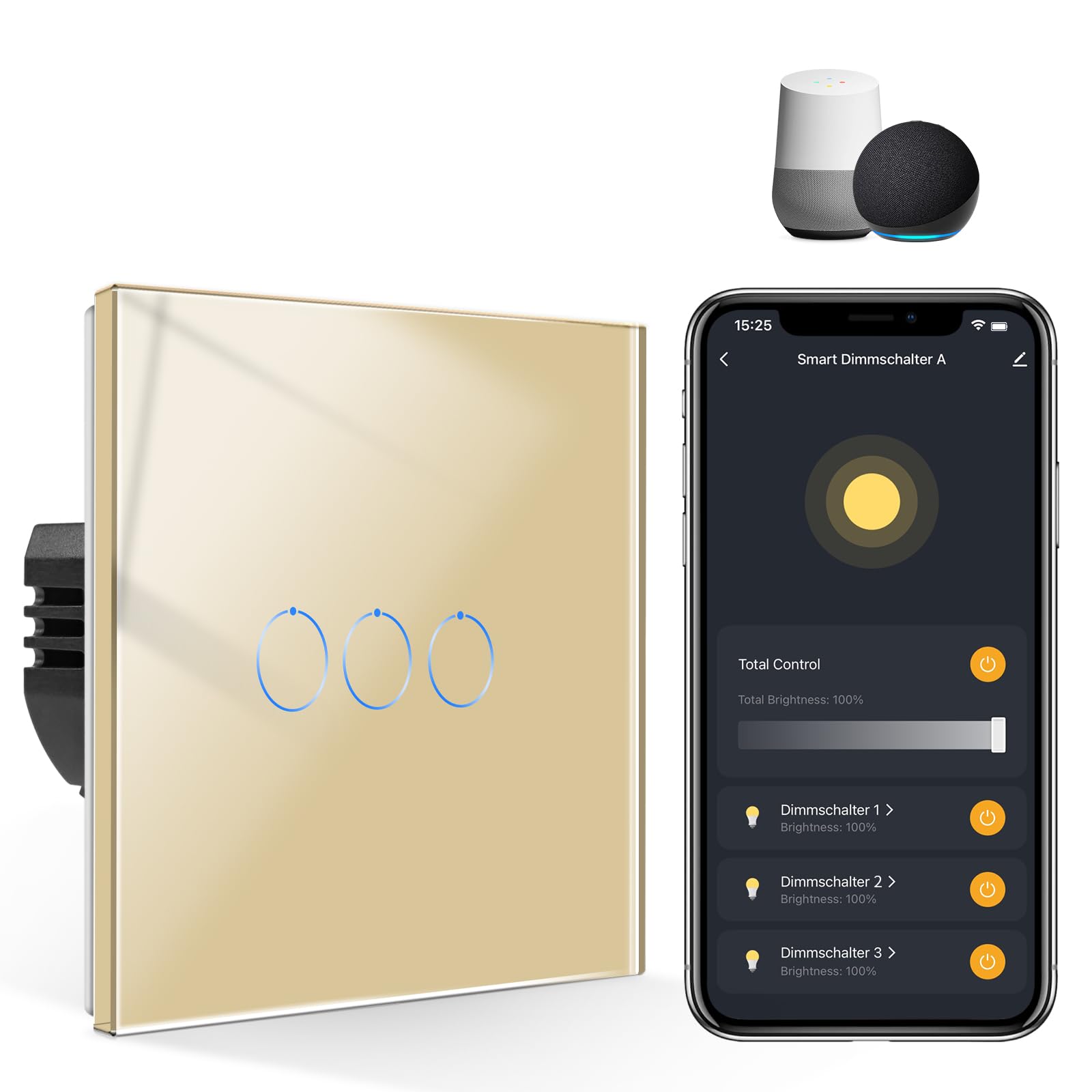 CNBINGO Smart Dimmer Switch for Dimmable LED Light, Voice Control by Alexa, Remote Control by Smart Life App, WiFi Touch Light Switch with Glass Wall Plate, Backlight, Neutral Wire Required