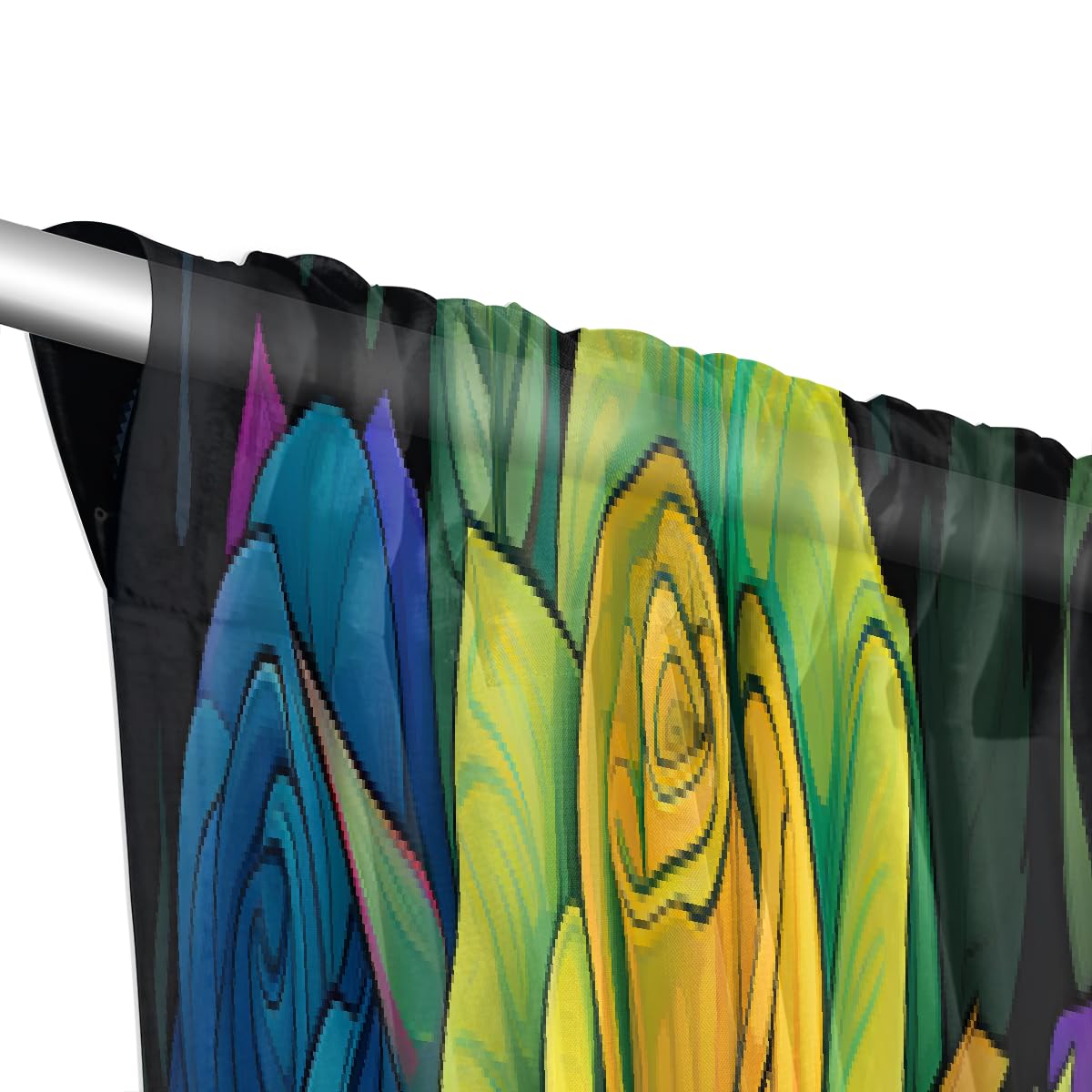 Mexpekil Durchsichtiger Fenstervorhang, bunte Rosen-Blumen, 2 Paneele, Voile-Vorhänge für Wohnzimmer, Schlafzimmer, Büro, Kinderzimmer, Fenstervorhänge, 139,7 x 213,4 cm lang