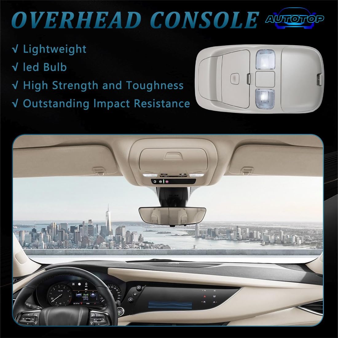 Overhead Dome Light Console Storage Beige FIT 1998-2001 Dodge Ram 1500 2500 3500, Overhead Map Light Assembly with Integrated LED, Replaces 55350657 SN96TL2AA (Non-Sunroof)