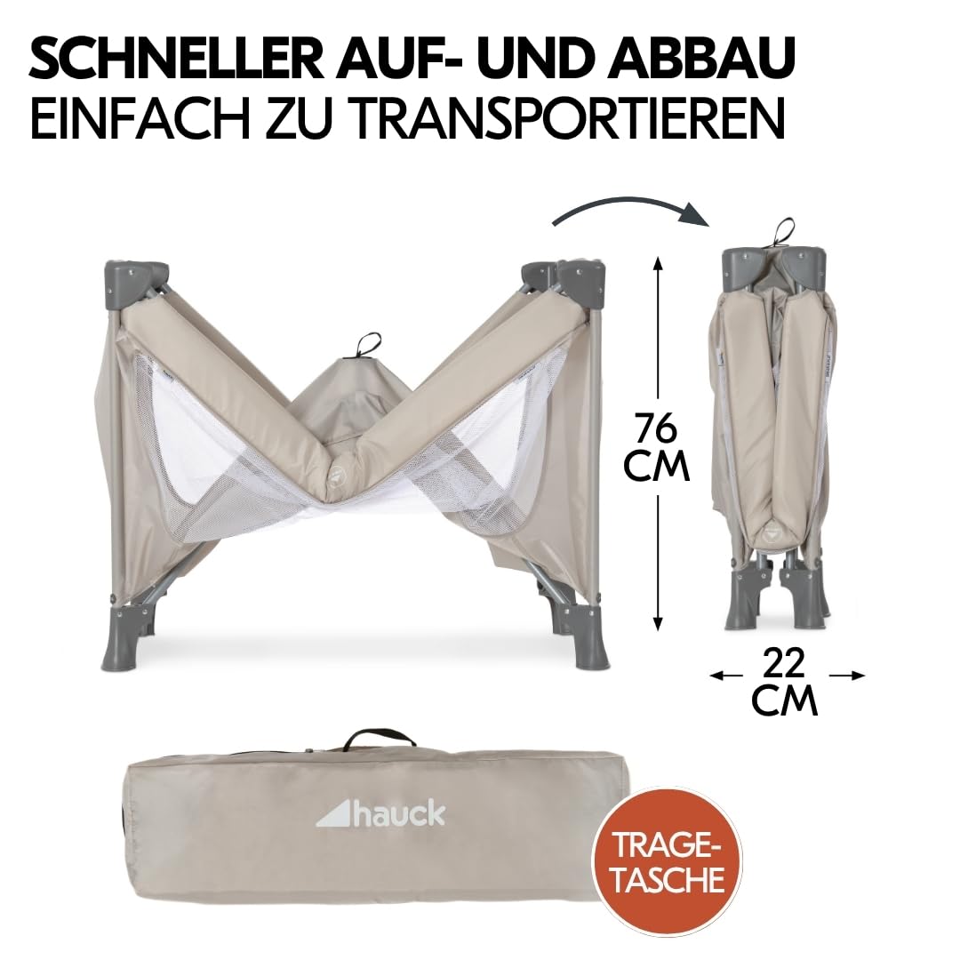 Hauck Baby Reisebett Set Dream N Play mit Alvi Komfort Matratze und Moskitonetz - faltbares Kinder Babyreisebett - Beige
