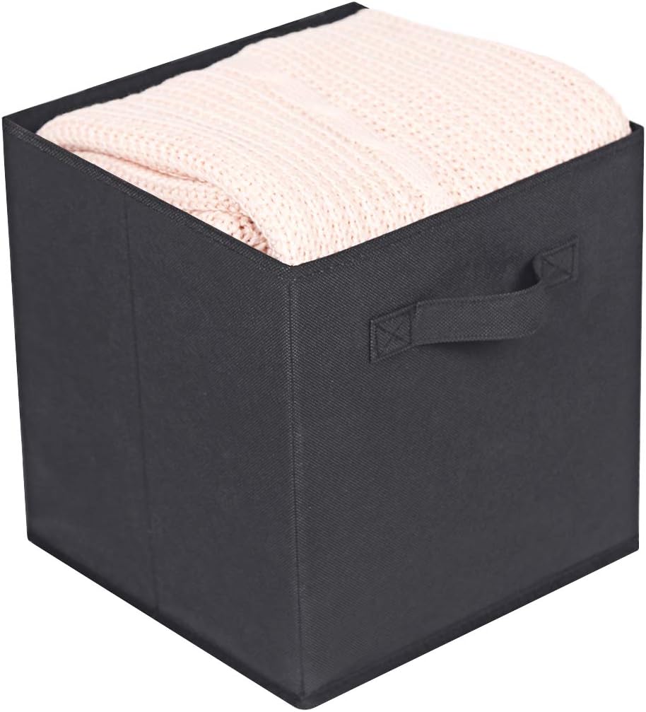 Fabric Cloth Storage Bins,Foldable Storage Cubes Organizer Baskets with Dual Handles for Home Bedroom Storage,Set of 6(Black)