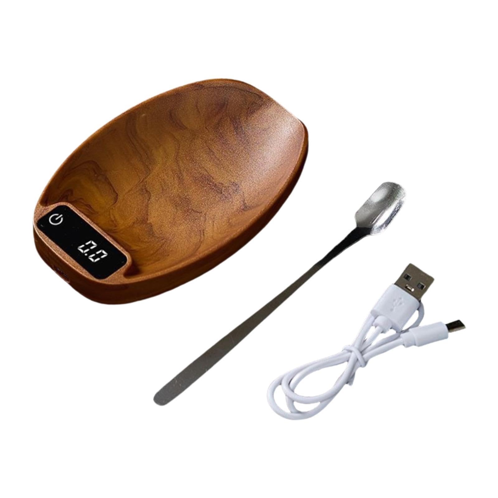 Electrónica para Medir Alimentos Té Café con Cuchara Digital Material PP Acabado Madera Diseño Pequeño Recargable USB Apta para Oficina Hogar, MarrÓn, Individual