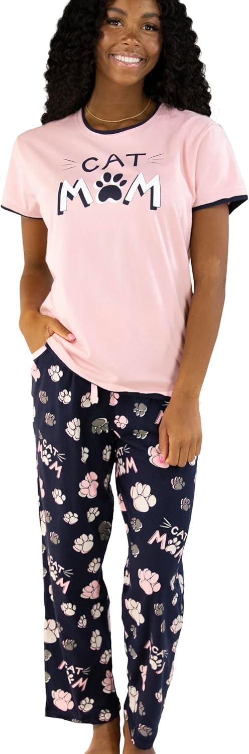 Lazy One Women's Pajama Set, Short Sleeves with Cute Prints, Relaxed Fit, Dog and Cat Prints