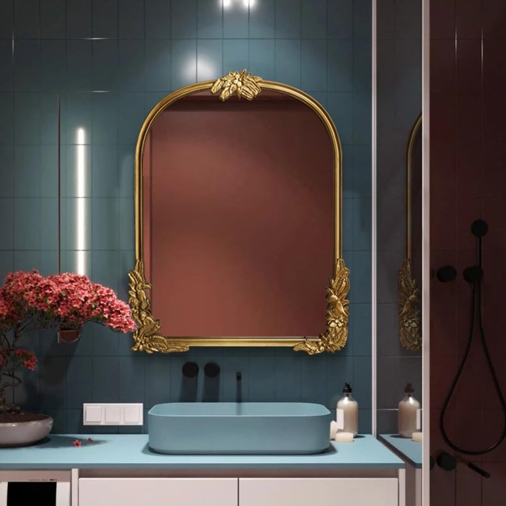 SPECCHIO DA PARETE OVALE CORNICE IN LEGNO INTAGLIATO DECORO FOGLIA ORO 93x73 Cm 164488253872