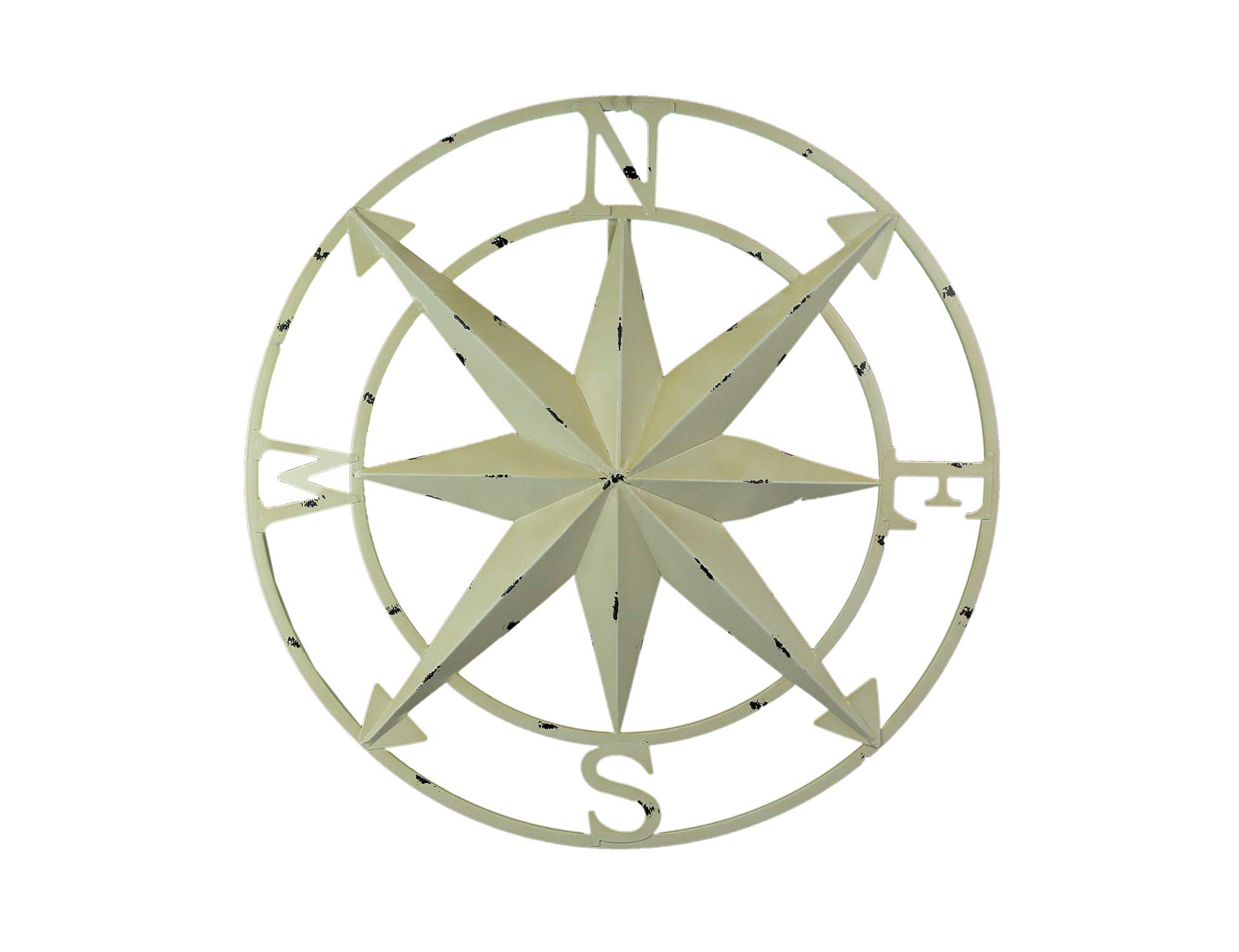 Zeckos Antiqued White Indoor Outdoor Metal Compass Rose Wall Sculpture 20.5 Inch Diameter