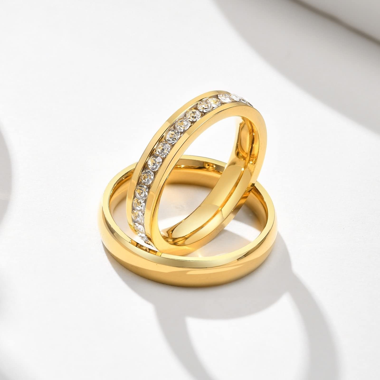 Collar de promesa de pareja, collares para mujer, collar de pareja de acero inoxidable plateado de 4 mm, anillo de oro con circonita, regalo de San Valentín para él