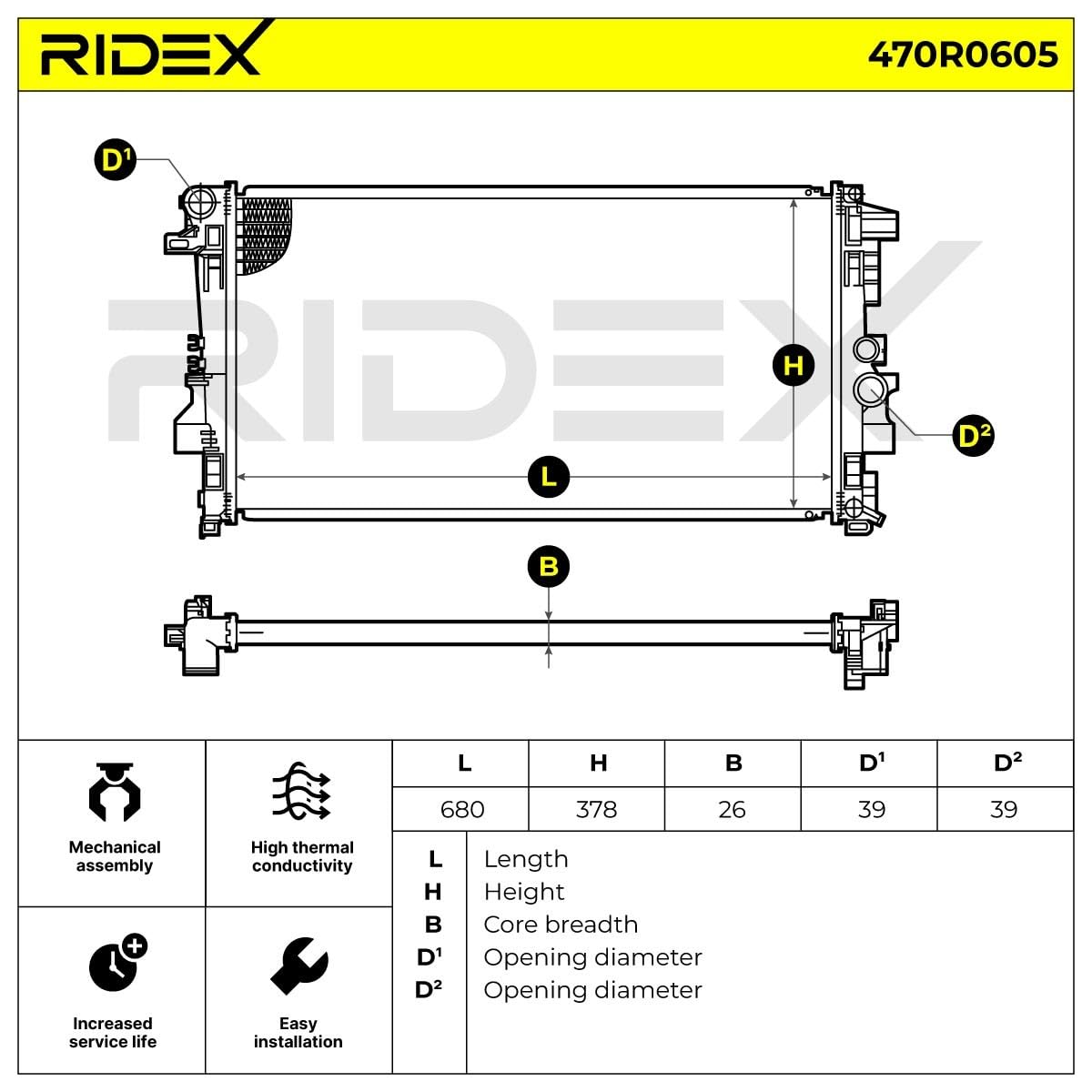 RIDEX 470R0605 Motorkühler/Wasserkühler Kompatibel mit MERCEDES-BENZ VIANO W639 Schaltgetriebe 6395010401 6395011101 A6395010401