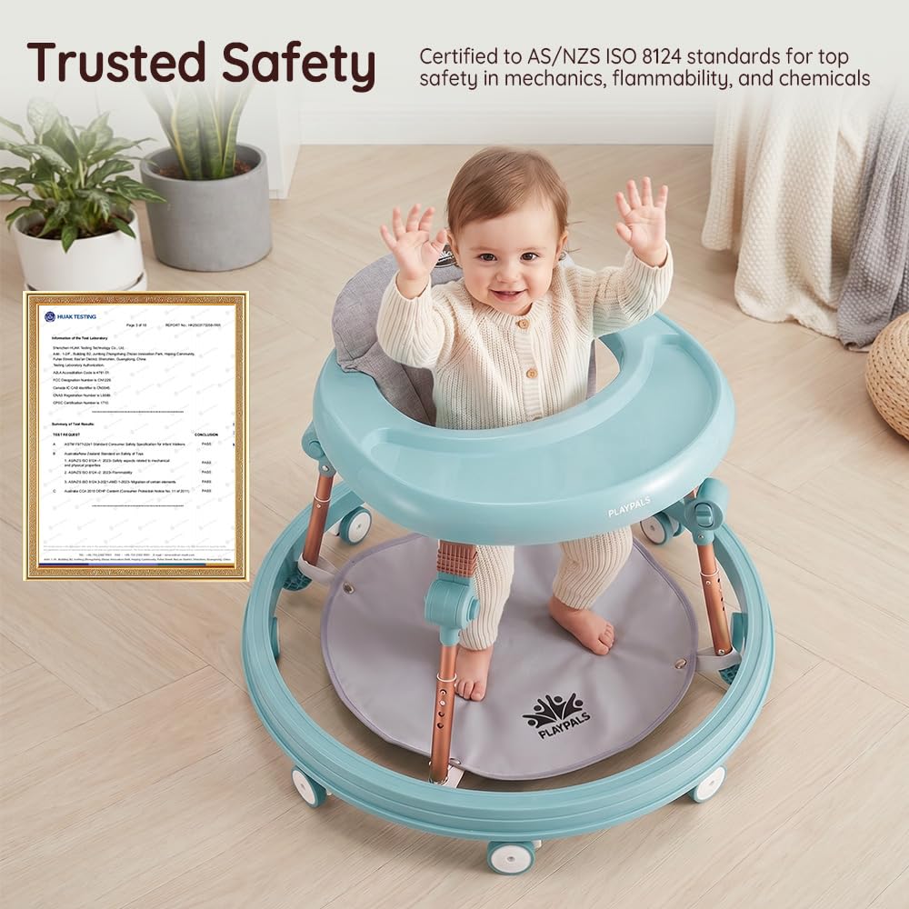 PlayPals 3-in-1 Baby Lauflernhilfe mit Fußpolster für Babys von 6–18 Monaten | 4-fach höhenverstellbar, abnehmbares Fußpolster, geräuscharme 360°-Rollen, klappbares Design
