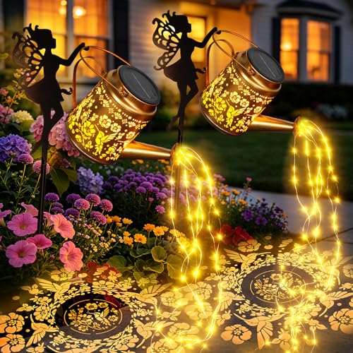 2 Pack Solar Fairy Watering Can with String Lights Garden Gifts for Women
