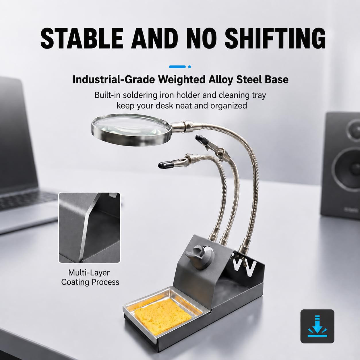 120W Kit Saldatore a Stagno, Temperatura Regolabile 180–520 °C | Digitale LED, Supporto Robusto Antiscivolo con Pinza a Coccodrillo e Lente d'Ingrandimento, Fil Stagno senza Piombo