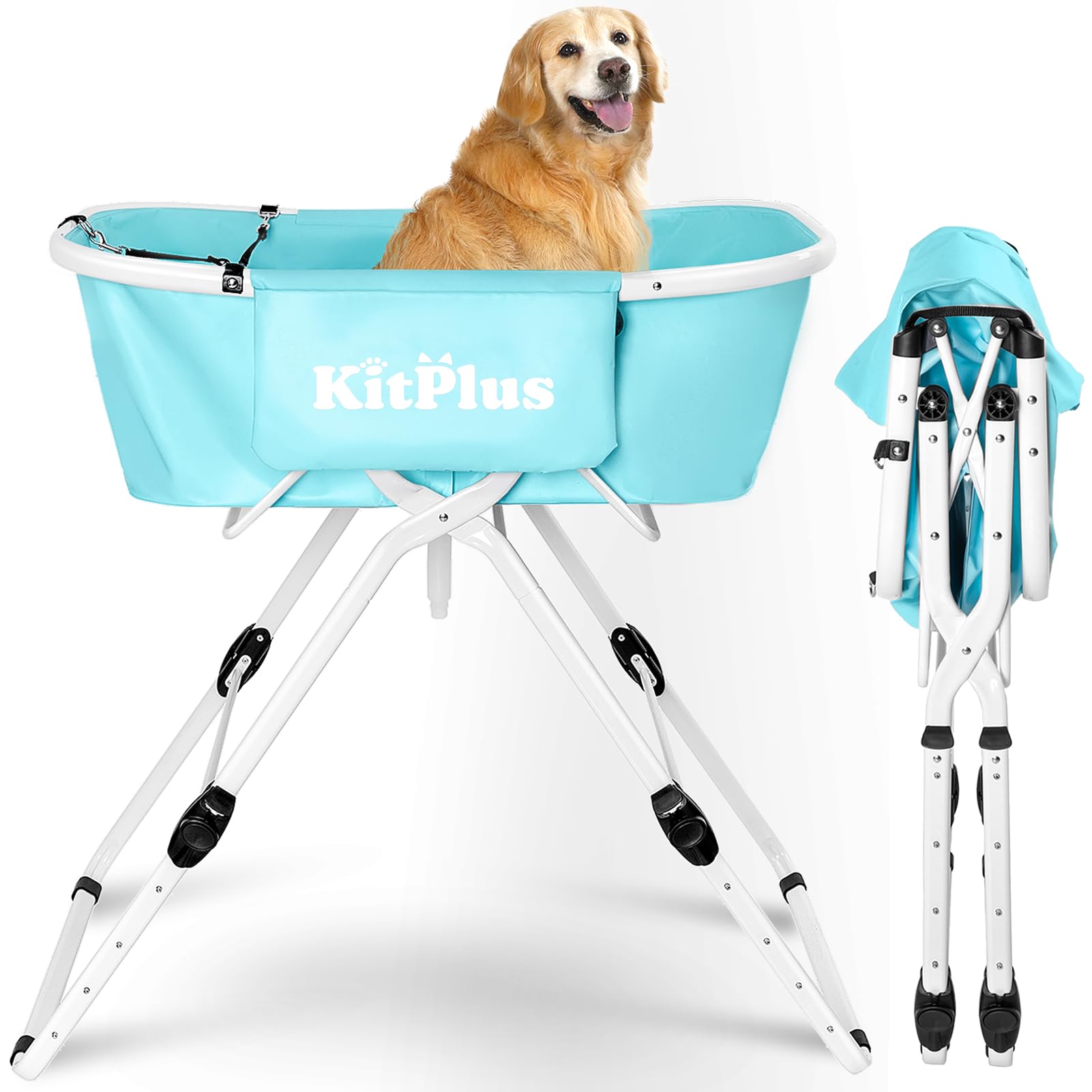 Elevated Portable Dog Bathtub, 5 Height Adjustable Dog Washing Station for Pet Shower and Grooming Foldable Bathing Tub with Storage & Anti-Slip Design for Small Large Dogs Cats