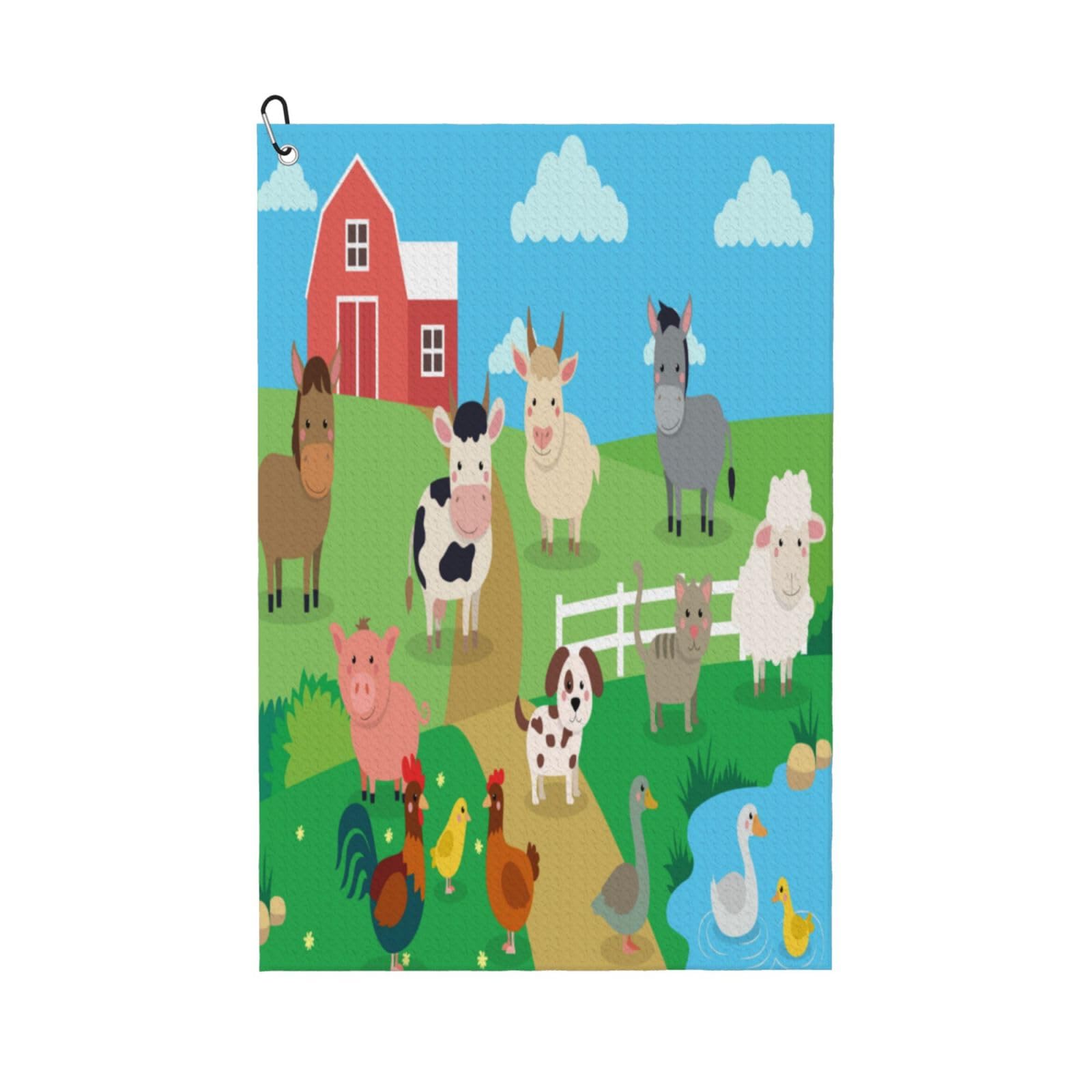 AOOEDM Farm Animals Print Golf Towel with Carabiner Clip Absorbent Microfiber Golf Towel for Cleaning Golf Ball Club Putter Iron for Golf Bag Trolly Belt Loop 16" X 24"