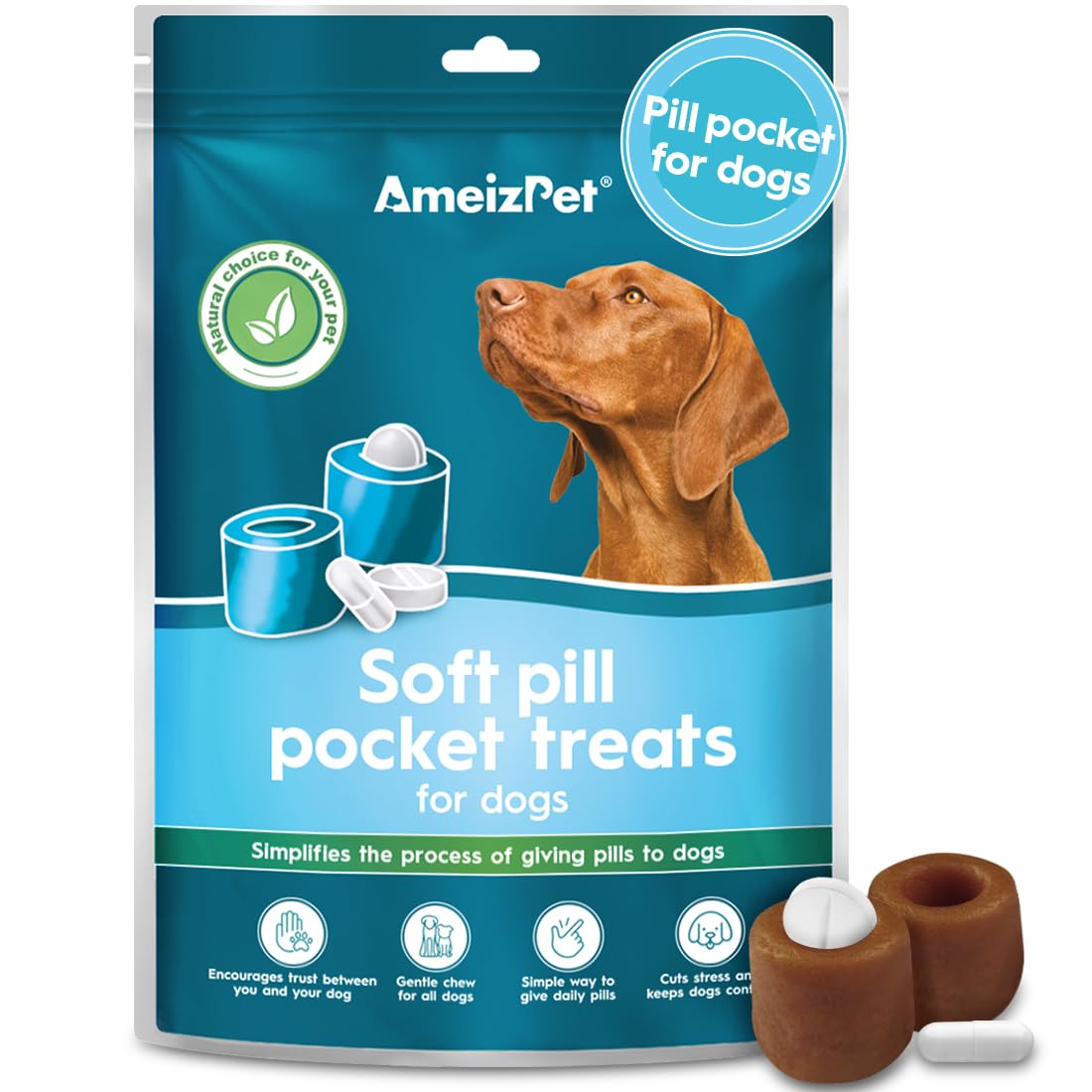AmeizPet Pill Pockets For Dogs, Soft Treats Designed To Hide A Pill Inside For Easy Giving To Your Pet, Pills Assist For Dogs That Makes Giving Tablets Stress-Free, 3.52 oz (100g)