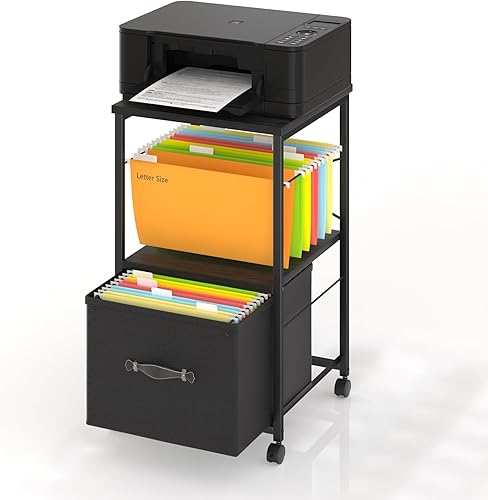 VECELO Soporte móvil para impresora rodante con cajón, archivador vertical de tela para estante que se adapta a tamaño A4 o carta para oficina en