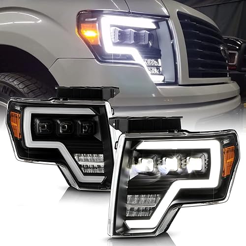 ACANII - Para Ford F 150 Pickup 2009-2014 [modelo halógeno] Tubo de luz LED completo con 3 proyectores LED Faros Faros Par