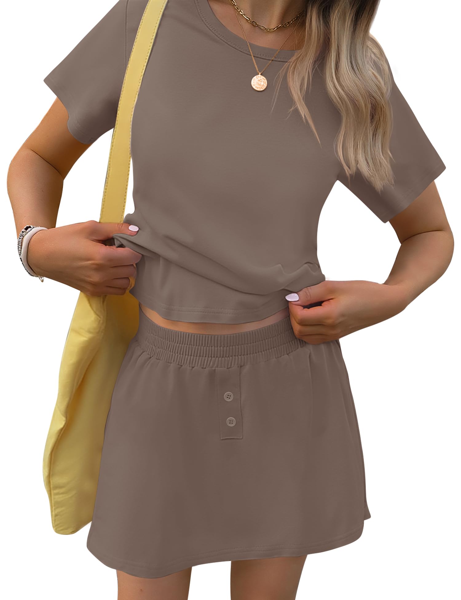 TCOT Pajamas for Women Set Summer Fashion Short Sleeve Crewneck Tops with Skirt Sets Pajama Casual Loungewear