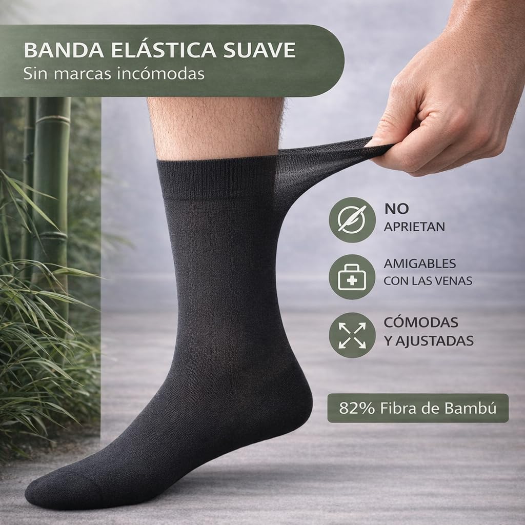 Calcetines de Bambú para Hombre, Pack de 4 Pares, Sin Costura, Transpirables y Suaves, Calcetines Ejecutivos Finos, Antiolor y Antibacterianos, Negro, Talla 40-46