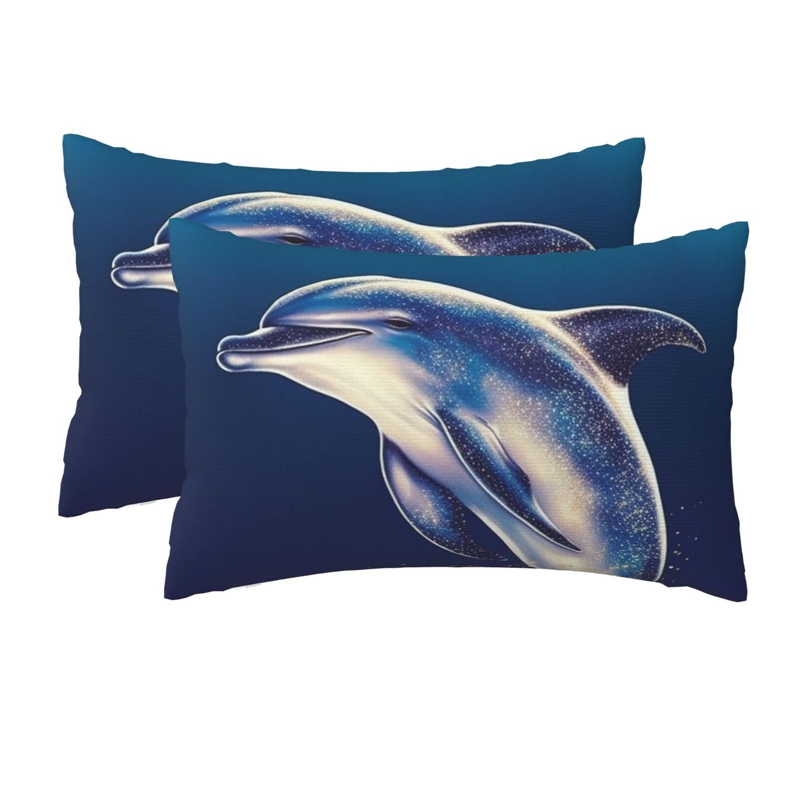 2 Pack Queen Pillow Cases with Hidden Zipper, Soft Breathable Pillow Covers for Hair and Skin, Glitter Dolphin Pillowcases 20"x30" Bed Pillow Protectors Cover for Sleeping Gifts
