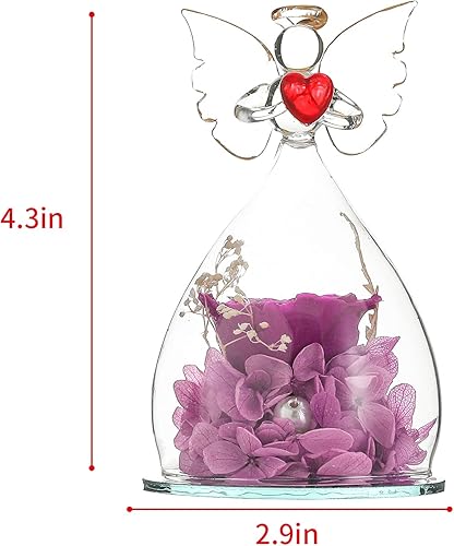 Miniatura 3 de Figuras de ángel con diseño de rosa preservada real en cúpula de cristal, regalos de flores eternas para mamá, abuela, amigas, mujeres, en el día de