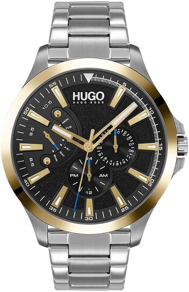 #LEAP Men's Multifunction Stainless Steel and Link Bracelet Casual Watch, Color: Black (Model: 1530175)