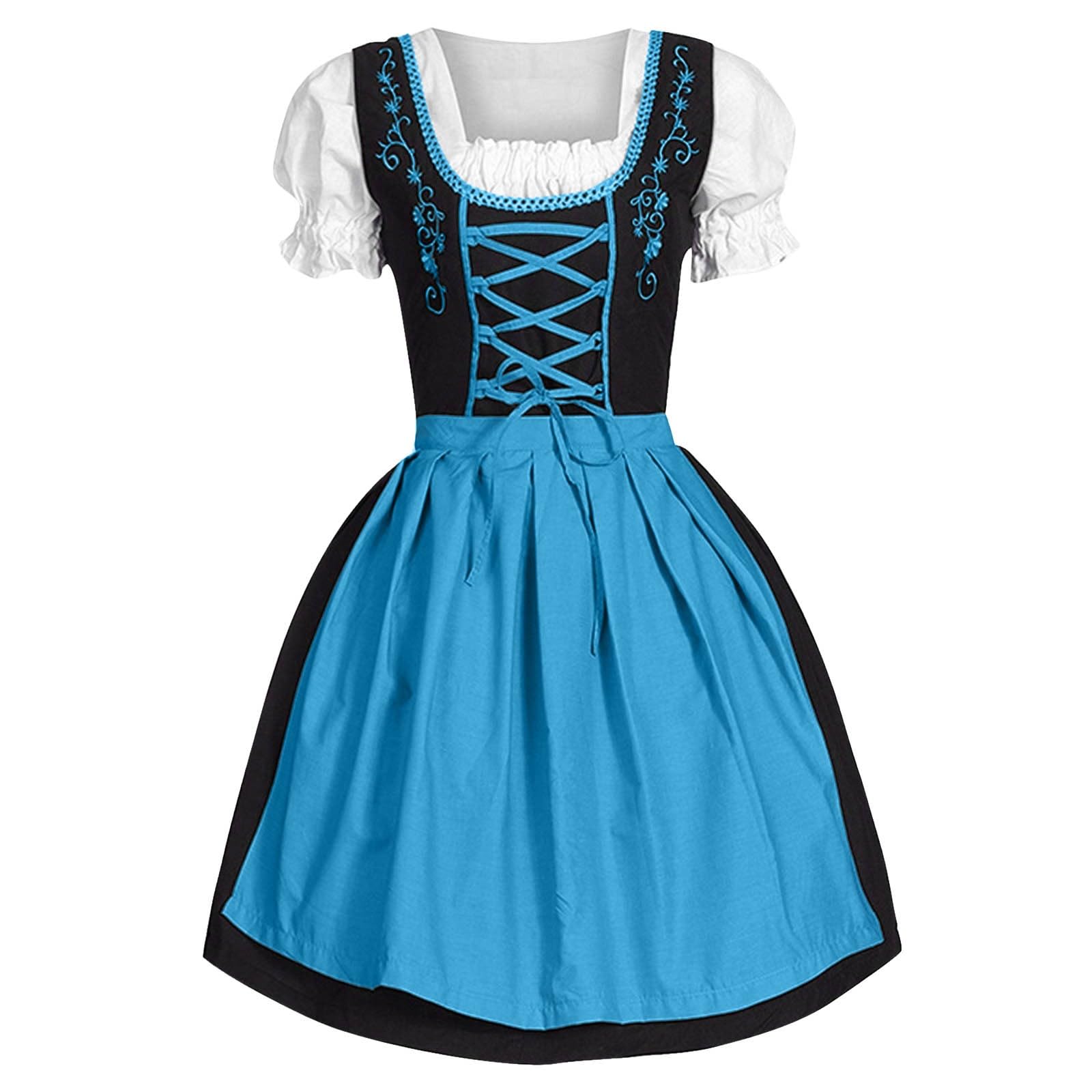 Women Dirndl Dress Oktoberfest Costume 3 Piece Dirndl Dress Bavarian Costume Fancy Midi Skirt Oktoberfest Outfit Cosplay Costumes for Bavarian Beer Carnival Party