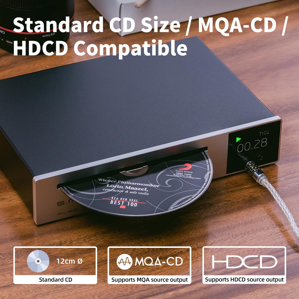 Odtwarzacz CD SMSL PL150 Wysokiej Jakości z Dekodowaniem DSD512, Funkcją DAC USB, Idealny dla Domowego Kina i Audiofilów（Czarny）