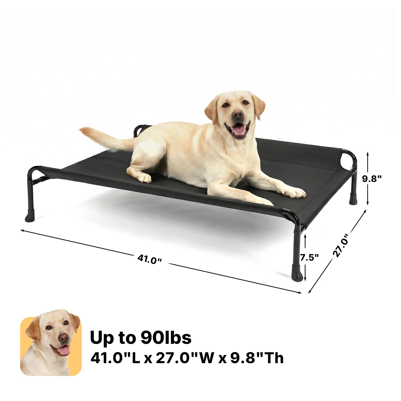 Veehoo Outdoor Dog Bed, Raised Dog Beds for Large Dogs, Elevated Dog Bed with Headrest, Washable Cooling Pet Cot with Non-Skid Feet, Breathable Pet Hammock for Indoor or Camping, 41", Black - image 6
