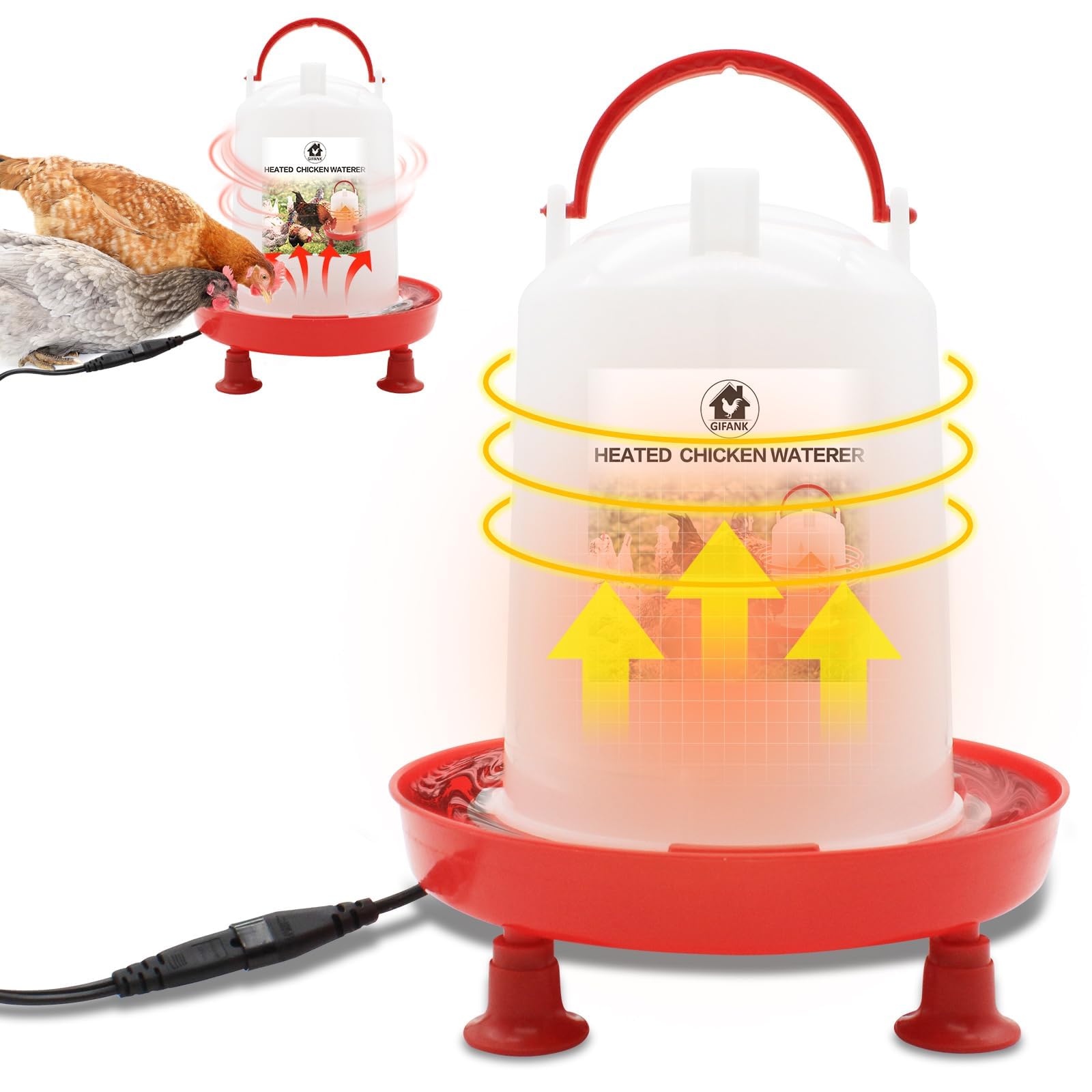 Heated Chicken Waterer for Winter Chicken Waterer Heater wiith Adjustable Leg Support 35W BPA-Free Heated Poultry Waterer Heavy Duty Heated Waterer for Chicken Coop 3L