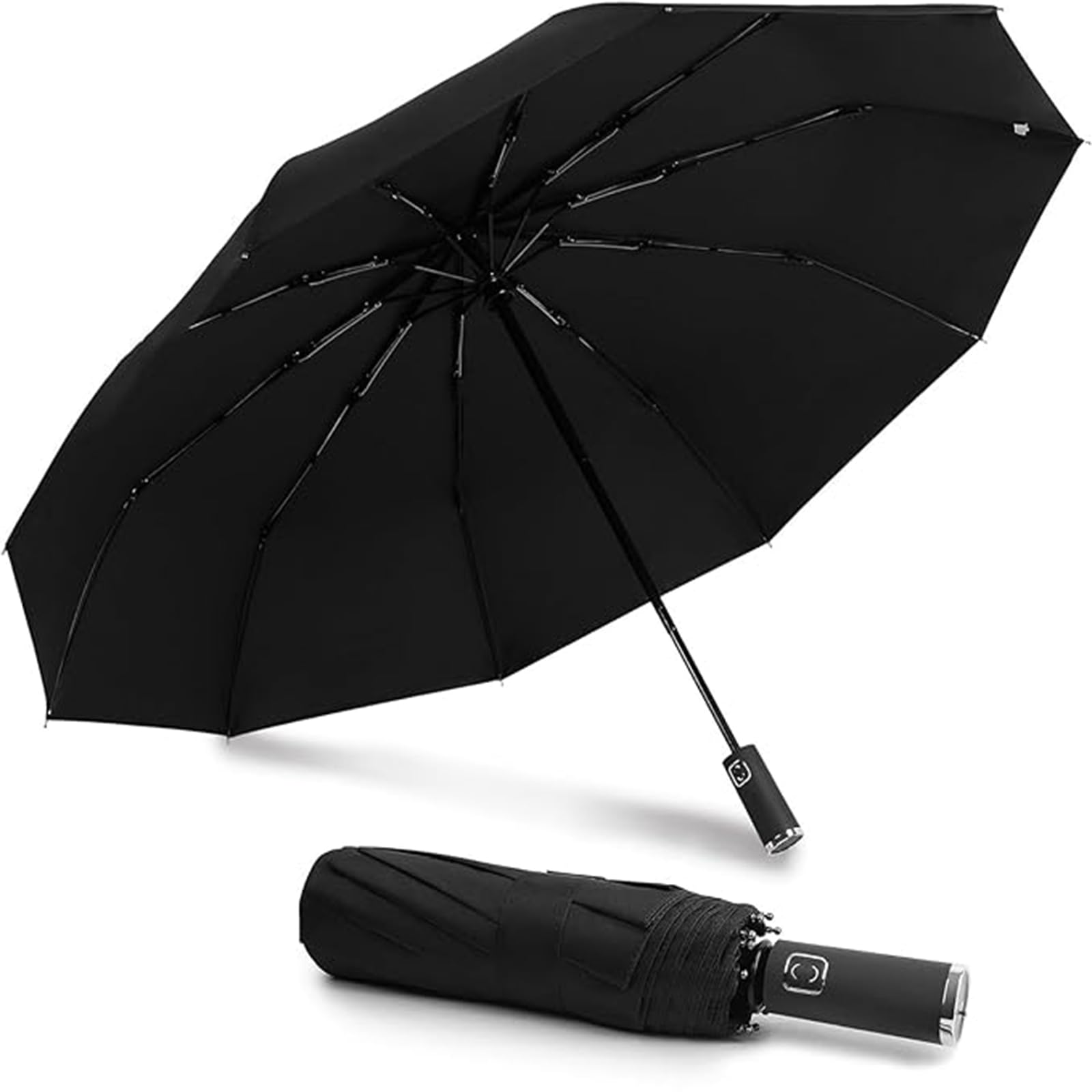 SKYTONE Portable Travel Umbrellas - Umbrellas for Rain Windproof, Strong Compact & Easy Auto Open/Close for Single Use Umbrella for Wind and Rain, Perfect Car Umbrella for Men & Women (Dark Black)