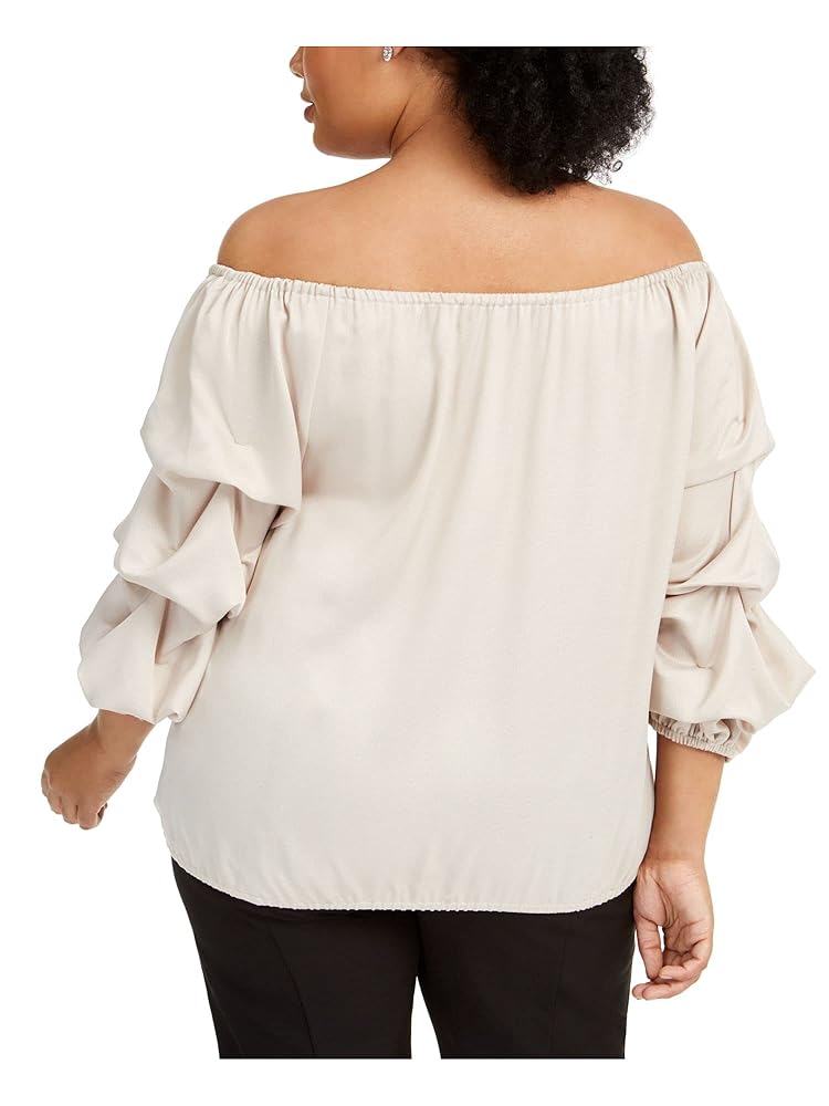MSK Women Womens Plus Textured Off The Shoulder Blouse Tan