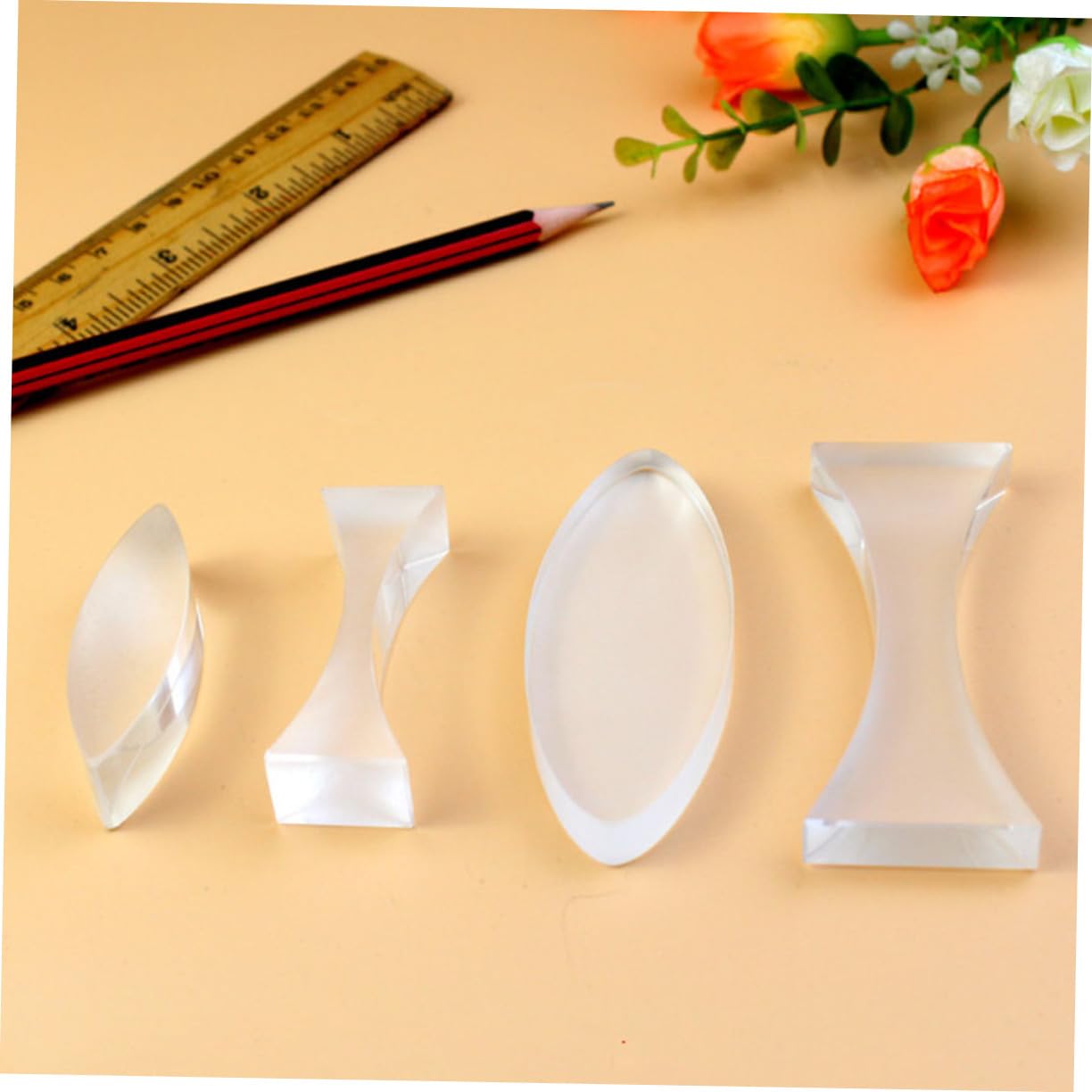 ULTECHNOVO Science Classroom Physical Optical Lens Set Concave Convex Lenses 6.5cm Length Made for Learning Light Properties