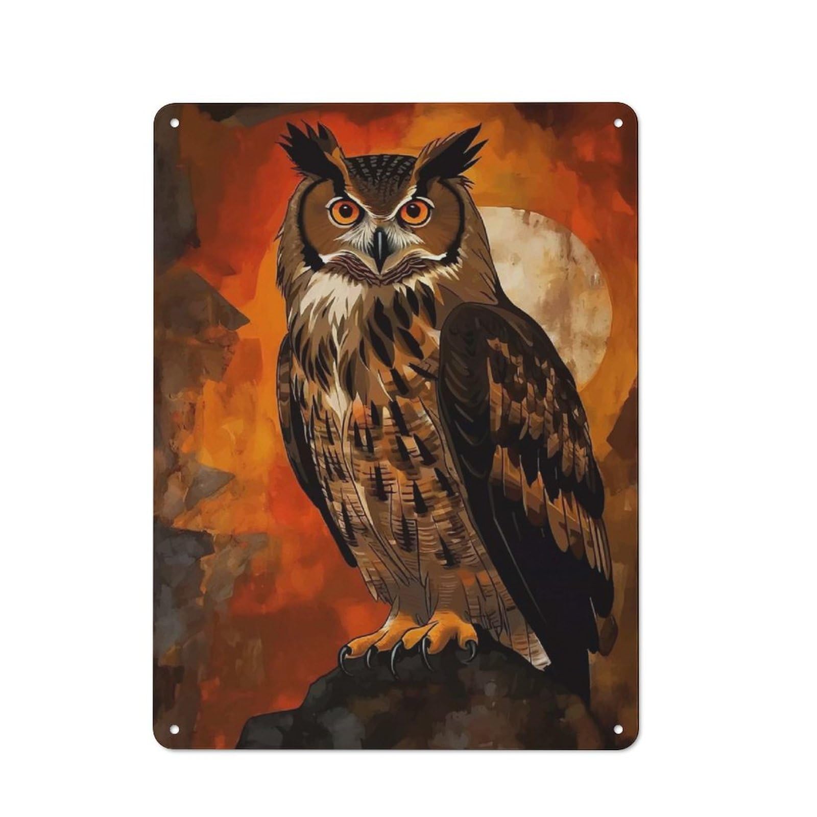 Metal Plaque 40x30cm with Majestic Barn Owl Painting for Pub Or Café, Vintage Decor, for Pub Decor Enthusiasts